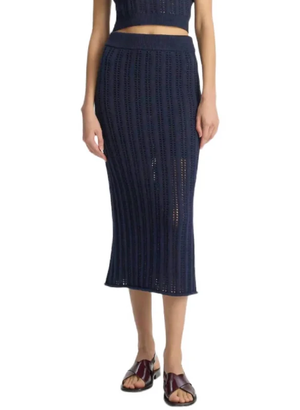 Aurora Crochet Midi Skirt In Navy