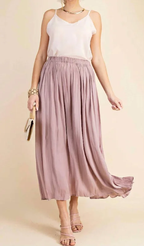 Deep Side Slit A-Line Skirt In Mauve