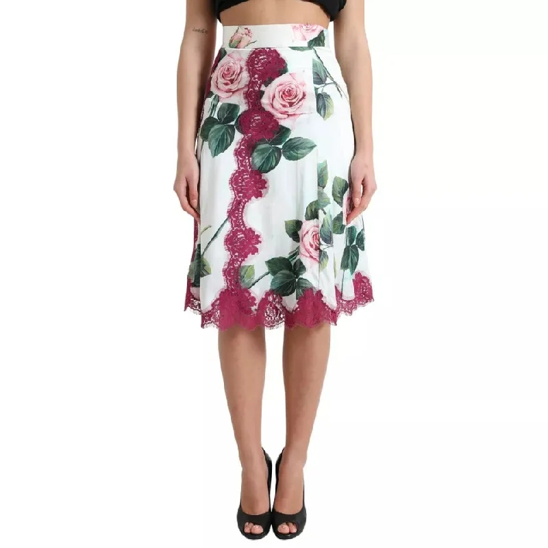 Dolce & Gabbana  Rose Print High Waist Midi A-line Women's Skirt (Pre-Owned)