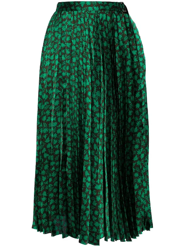 Floral Print Pleat Skirt In Green