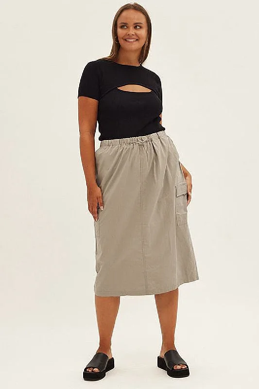 Grey Parachute Midi Skirt