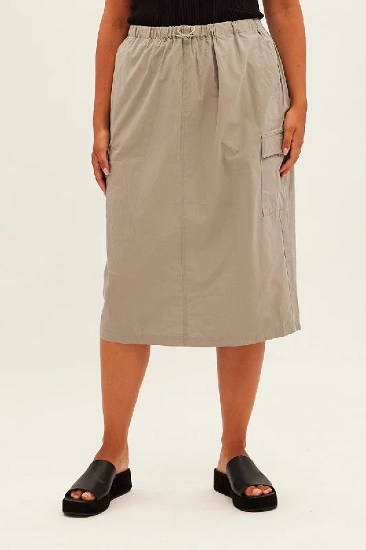 Grey Parachute Midi Skirt