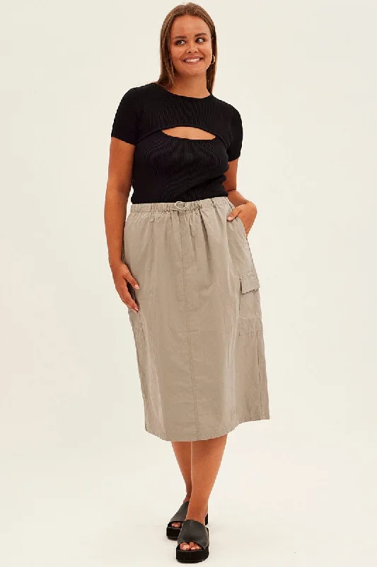 Grey Parachute Midi Skirt