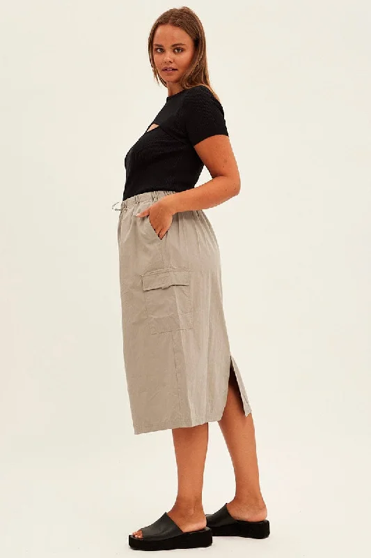 Grey Parachute Midi Skirt