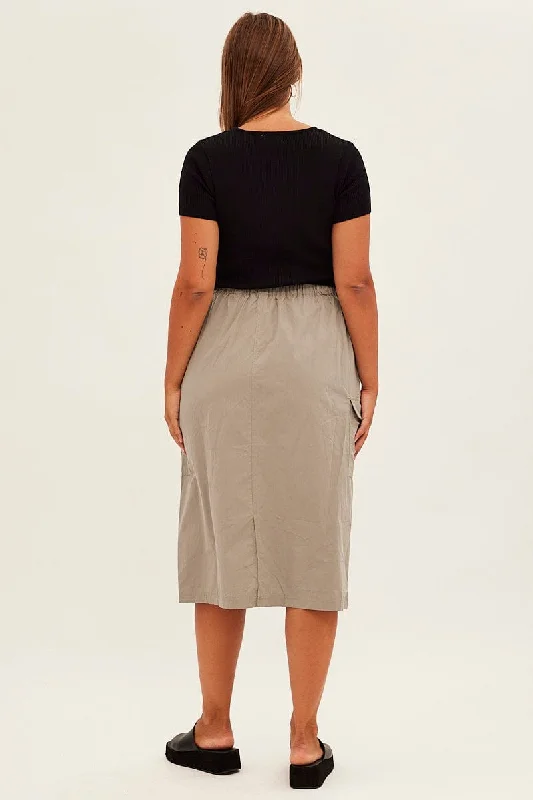 Grey Parachute Midi Skirt