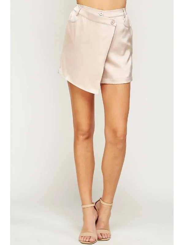 Satin Wrap Skort In Taupe