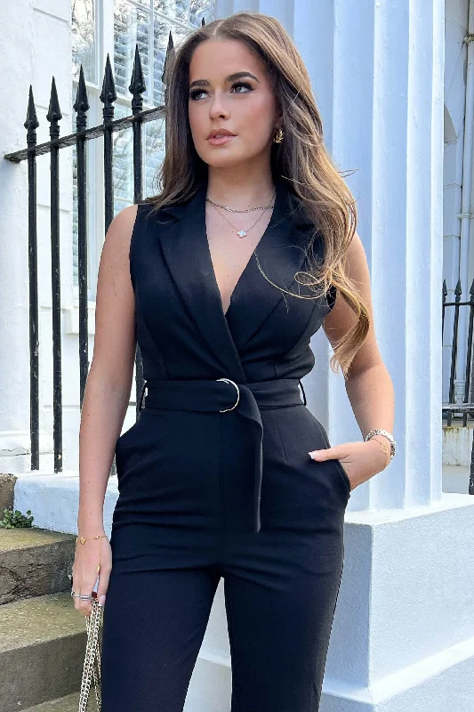 Anya Black Tailored Ring Detail Jumpsuit