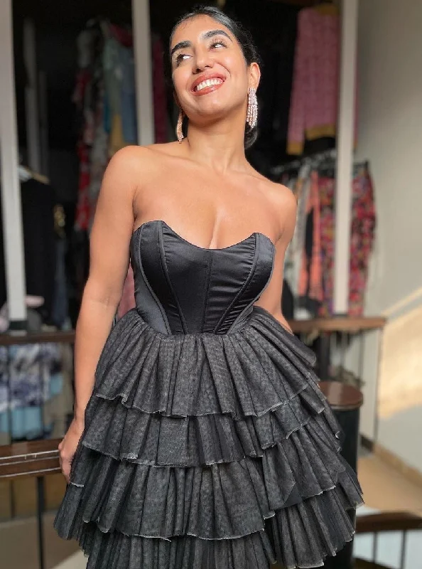 Belle Black Ruffle Tulle Puff Corset Dress