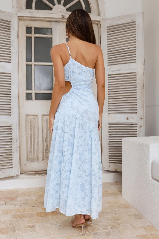 Brightest Sky One Shoulder Maxi Dress Blue