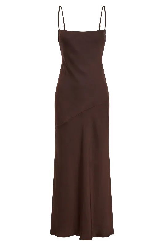 Brynlee Low Back Satin Maxi Dress - Dark Chocolate