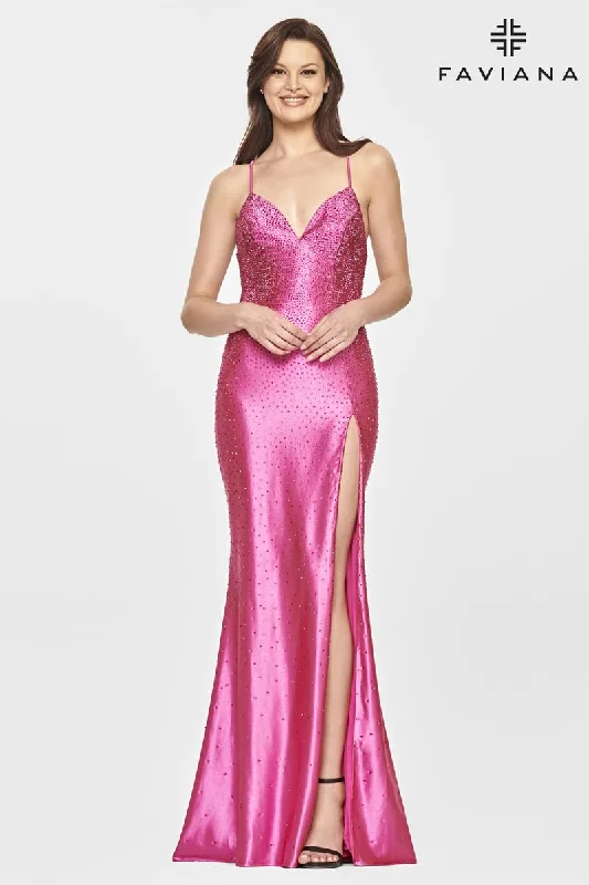 Faviana Long V-Neck Hot Stone Prom Dress S10801