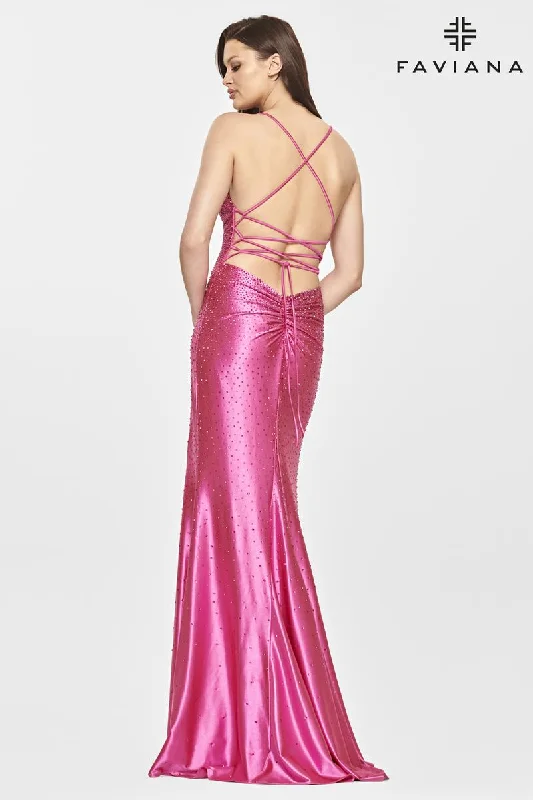 Faviana Long V-Neck Hot Stone Prom Dress S10801