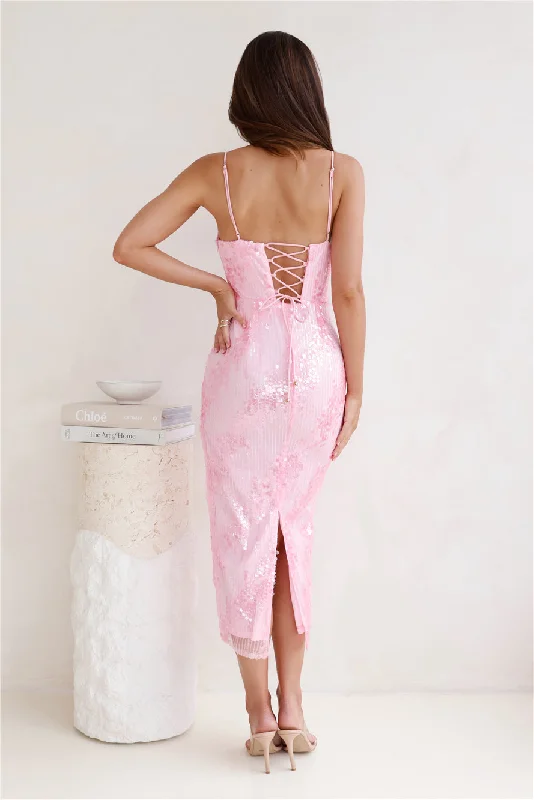 Enlighten Me Sequin Midi Dress Pink