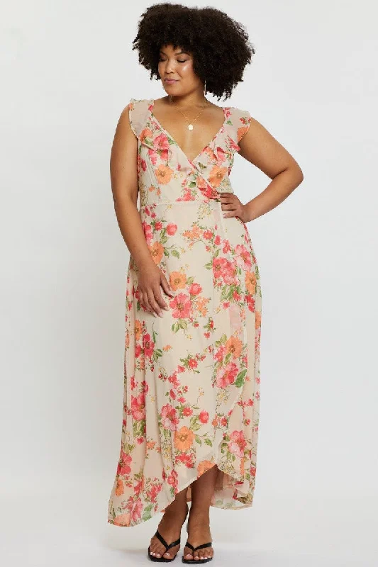 Floral Print Maxi Dress V-neck Sleeveless