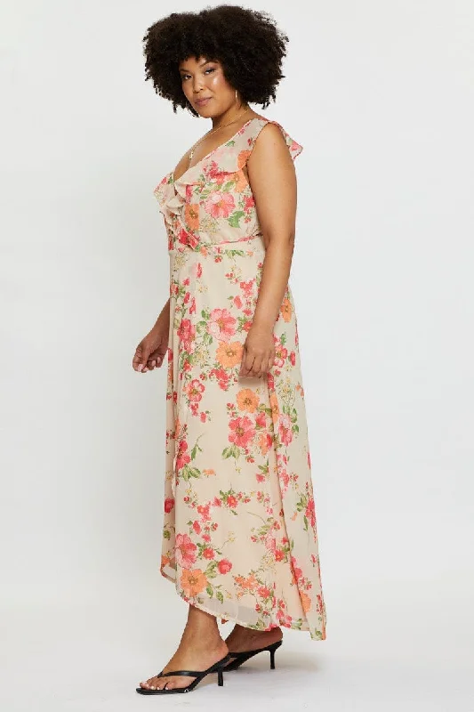 Floral Print Maxi Dress V-neck Sleeveless