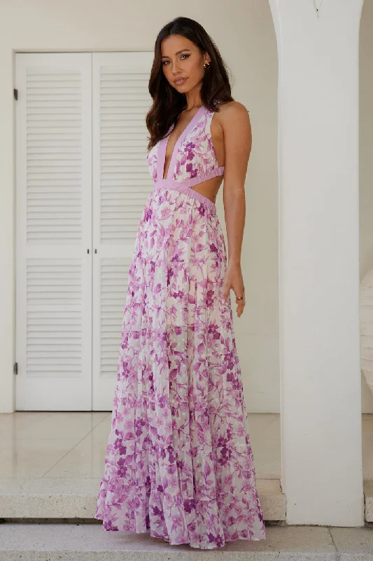 Forward Fashion Maxi Dress Purple Floral