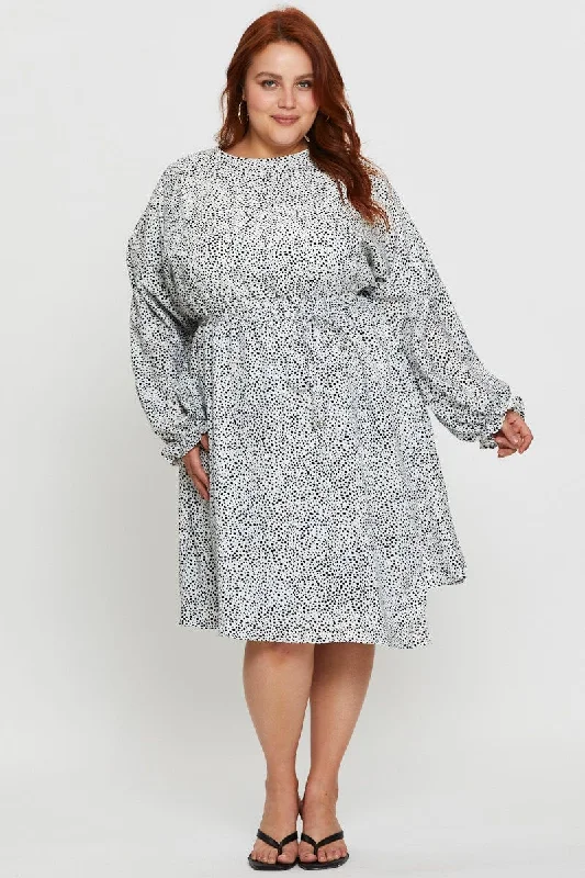 Geo Print Skater Dress High Neck Long Sleeve