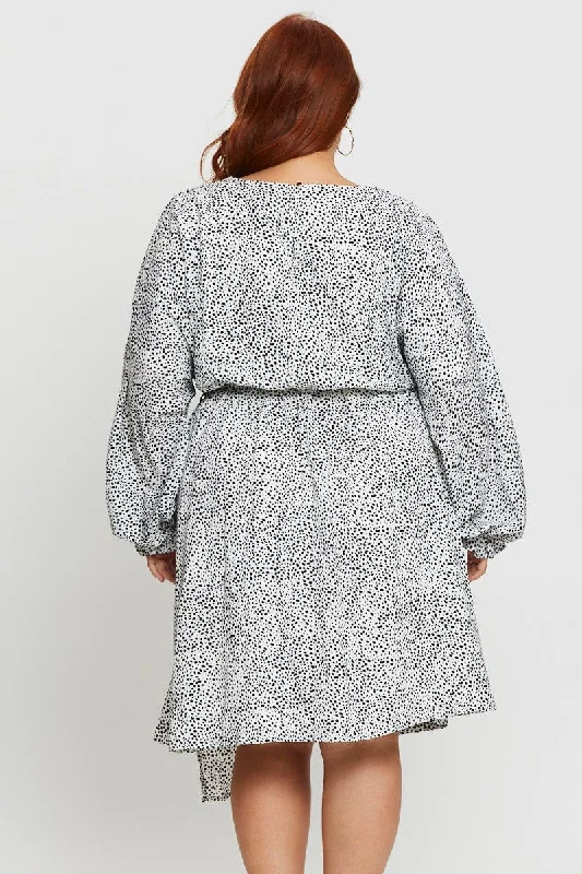 Geo Print Skater Dress High Neck Long Sleeve