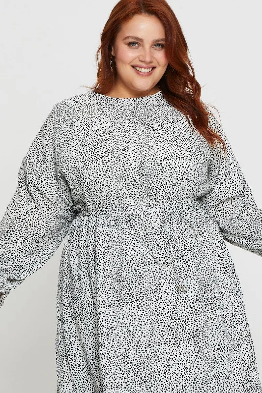 Geo Print Skater Dress High Neck Long Sleeve