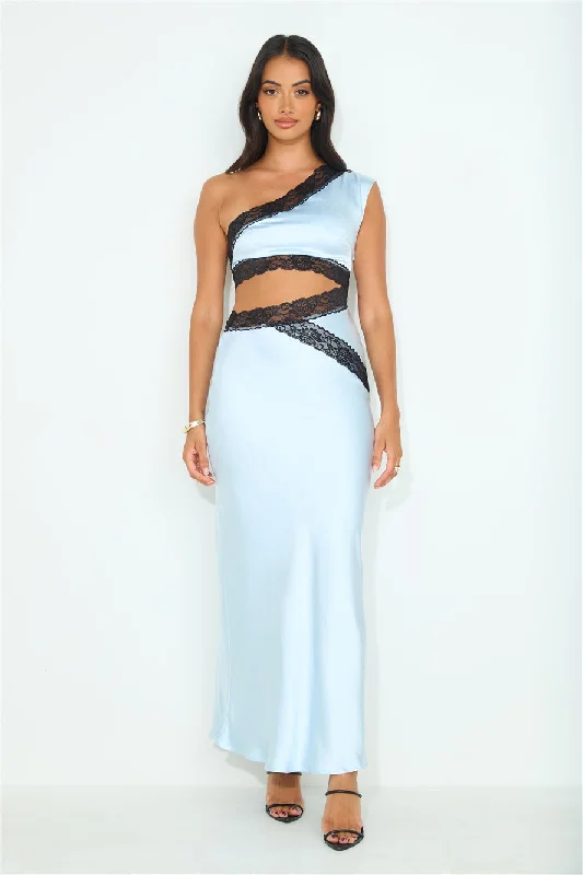 Intricate Love Satin Maxi Dress Blue