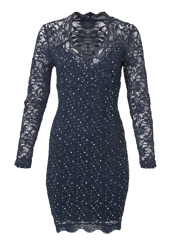 Lace sparkle mini dress - Navy