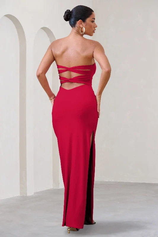 Manon | Red Sweetheart Bandeau Maxi Dress With Thigh Split