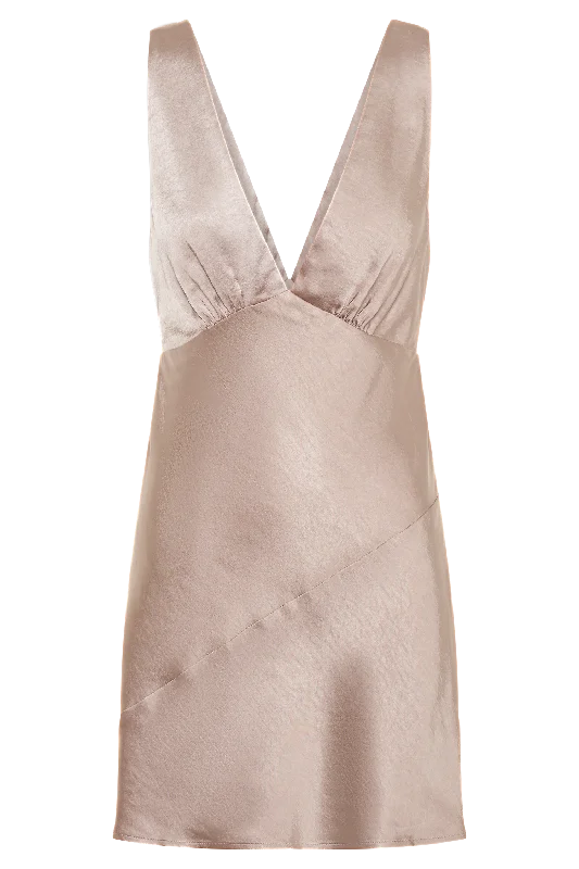 Nadia Satin Mini Dress With Cowl Back - Taupe