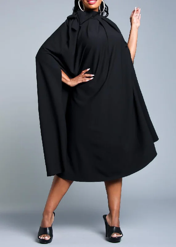 HI Curvy Plus Size Women Mock Neck Cape Midi Dress