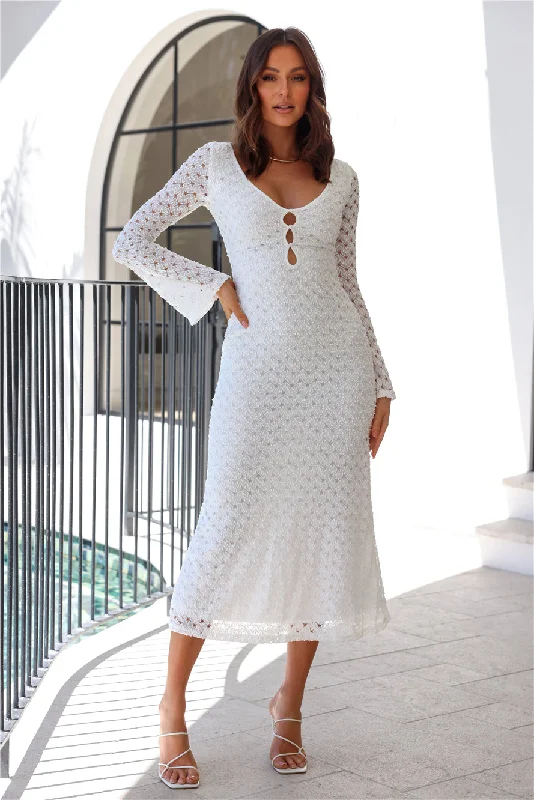 Rooftop Soirée Long Sleeve Midi Dress White