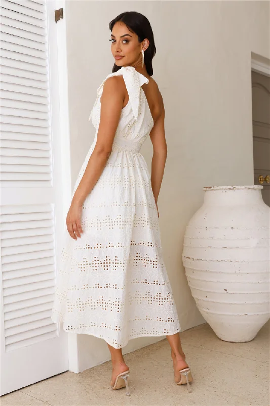 Springtime Chic One Shoulder Midi Dress White