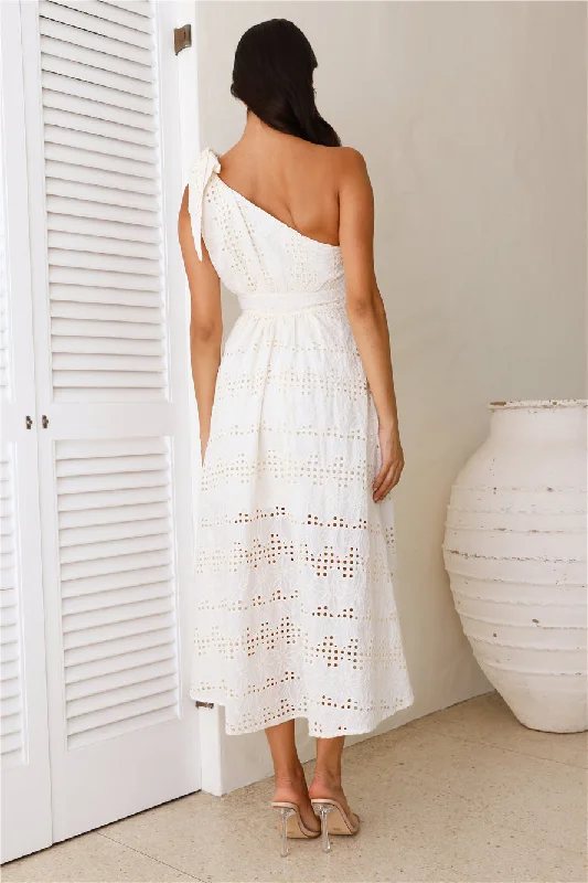 Springtime Chic One Shoulder Midi Dress White