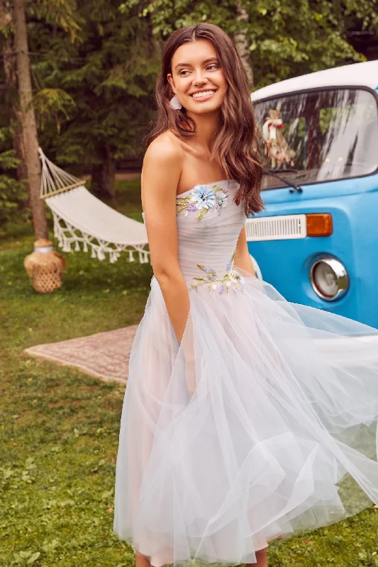 Strapless Tea Length Evening Dress