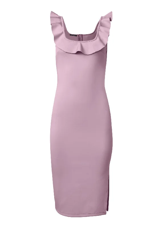 Ruffle neck midi dress - Light Purple