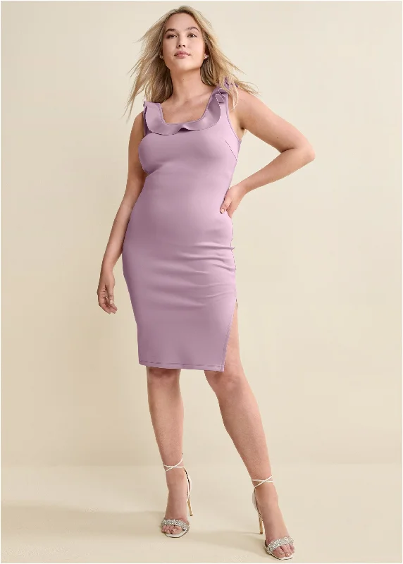 Ruffle neck midi dress - Light Purple