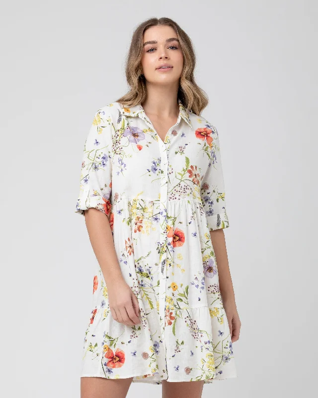 Bloom Button Through Dress  Natural