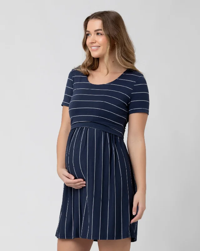 Crop Top Nursing Dress Indigo / White