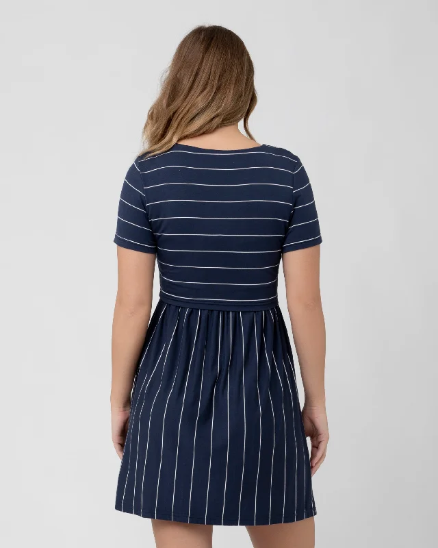 Crop Top Nursing Dress Indigo / White