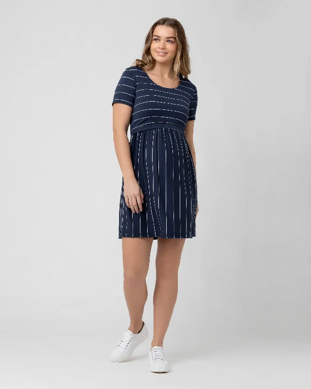 Crop Top Nursing Dress Indigo / White