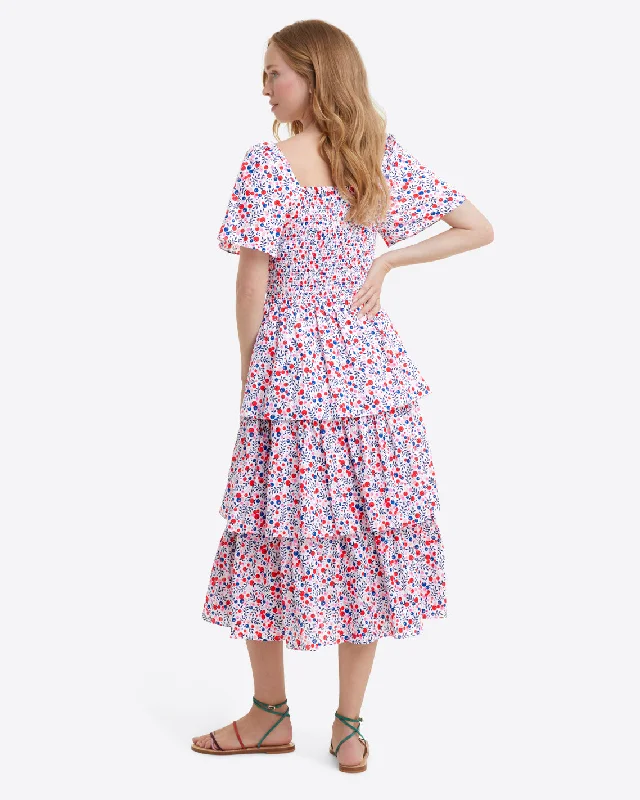 Deana Tiered Smocked Dress in Berry Print