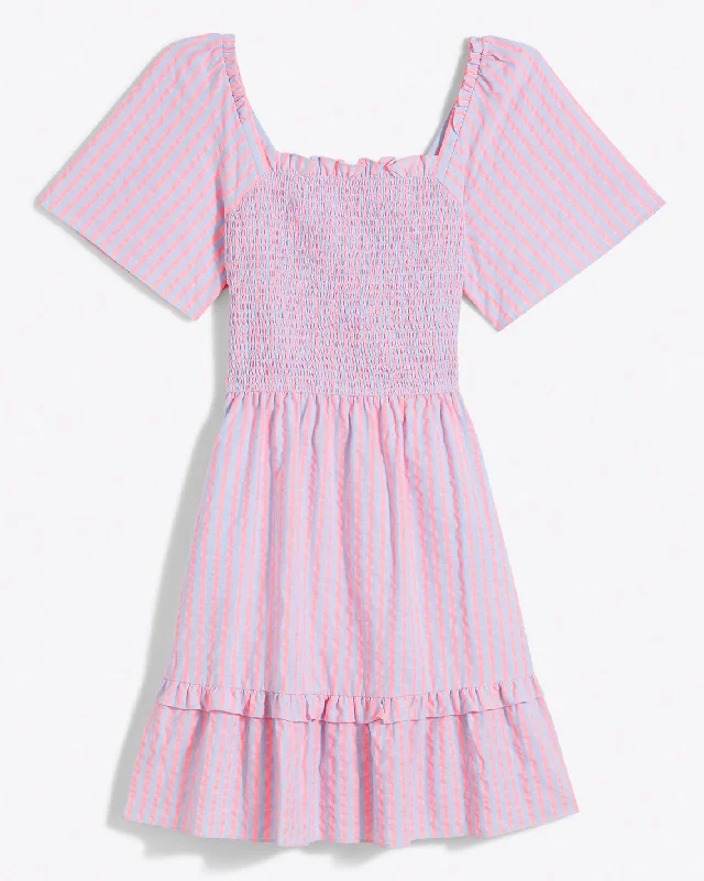 Goldie Smocked Dress in Seersucker Stripe