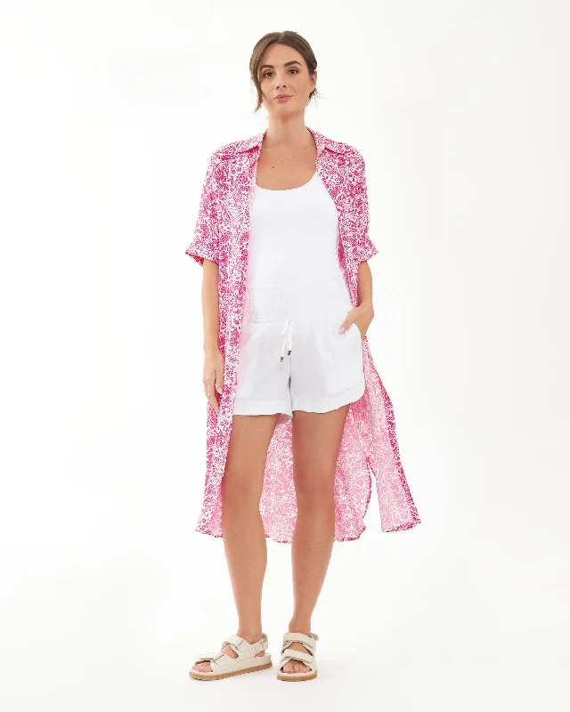 Janis Shirt Dress  Hot Pink / White