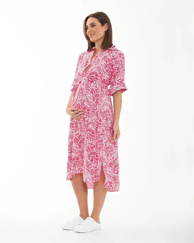 Janis Shirt Dress  Hot Pink / White