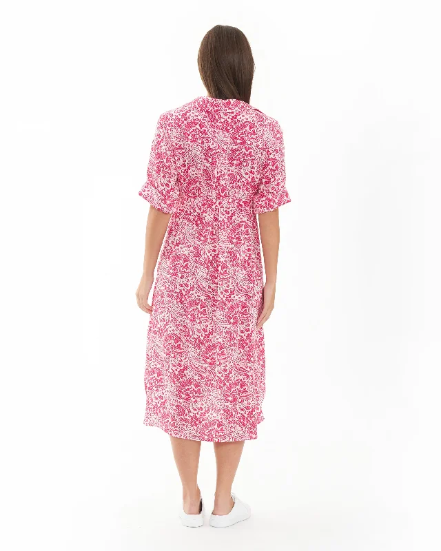 Janis Shirt Dress  Hot Pink / White