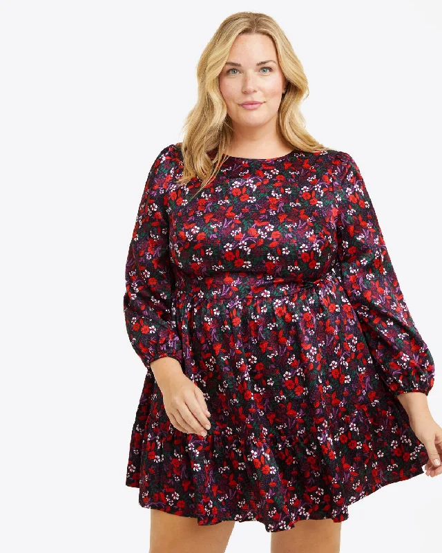 Long Sleeve Shift Dress in Scarlet Floral