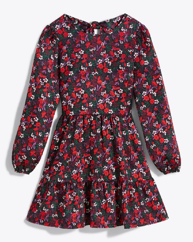 Long Sleeve Shift Dress in Scarlet Floral