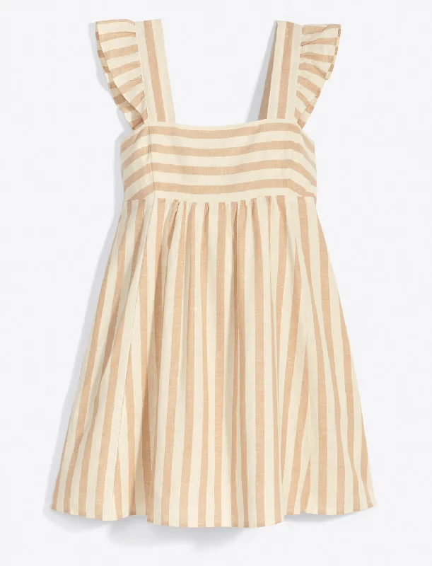 Maddie Babydoll Dress in Camel Cabana Stripe