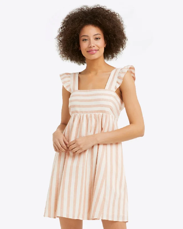 Maddie Babydoll Dress in Camel Cabana Stripe