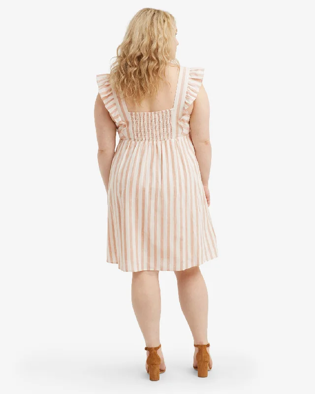 Maddie Babydoll Dress in Camel Cabana Stripe