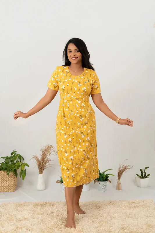 Maxi Yellow Floral Ribbed Dress hi