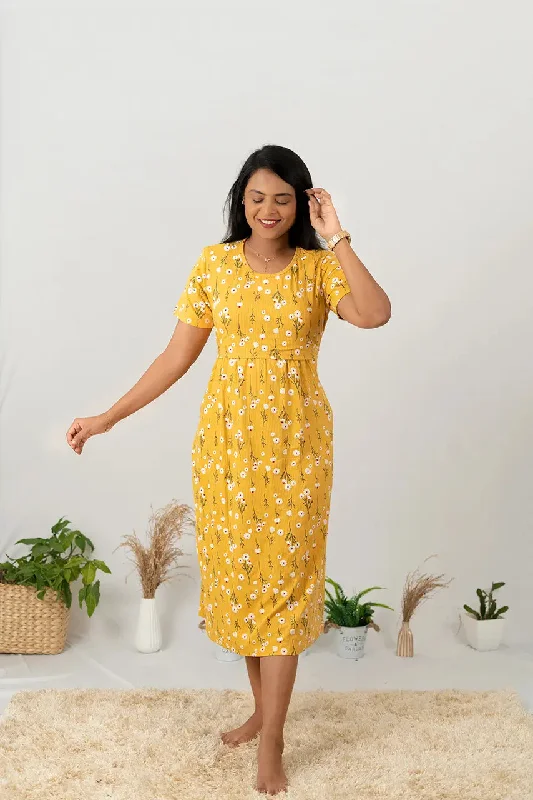 Maxi Yellow Floral Ribbed Dress hi